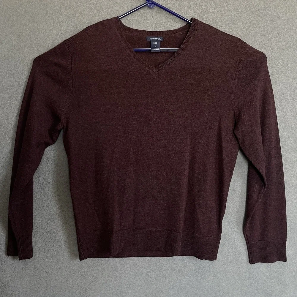 Gap Women Merino Wool Y2K V-Neck Sweater Sz Medium Maroon‎ Fall Classic